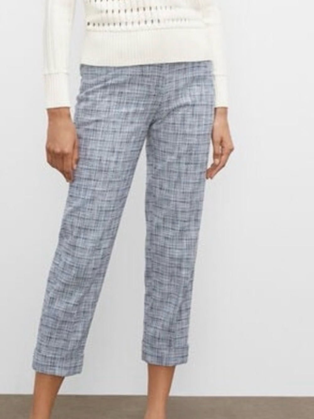Club Monaco Textured Tweed Cuffed Ankle Trousers Blue White Size 2